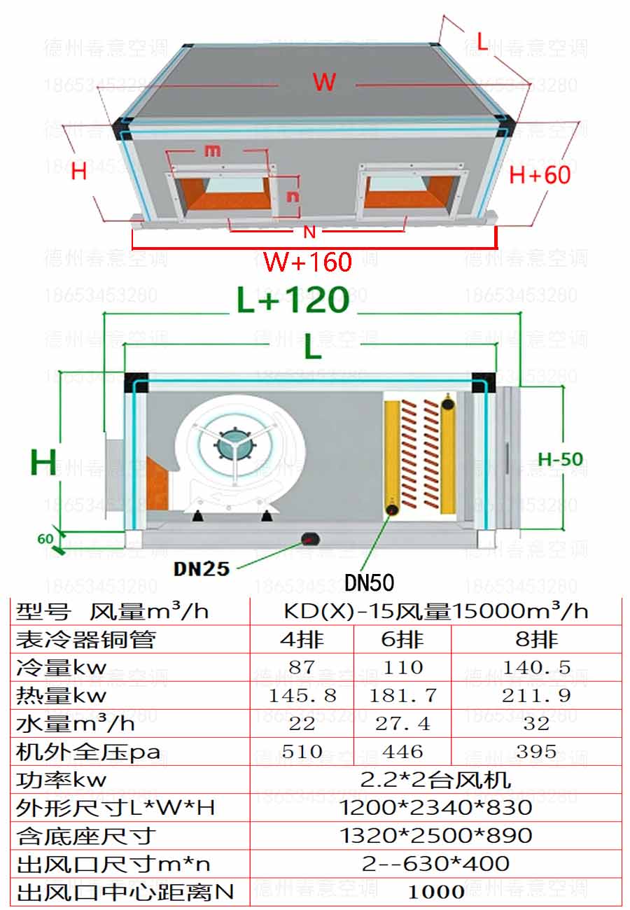 安徽新风空调机组选型参数尺寸表